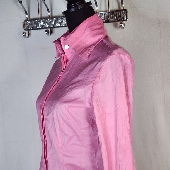 Farinaz Taghavi Pink Imported Cotton Poly Fancy Cuff LS Button Up Dress Top Sz 2 - Picture 10 of 16